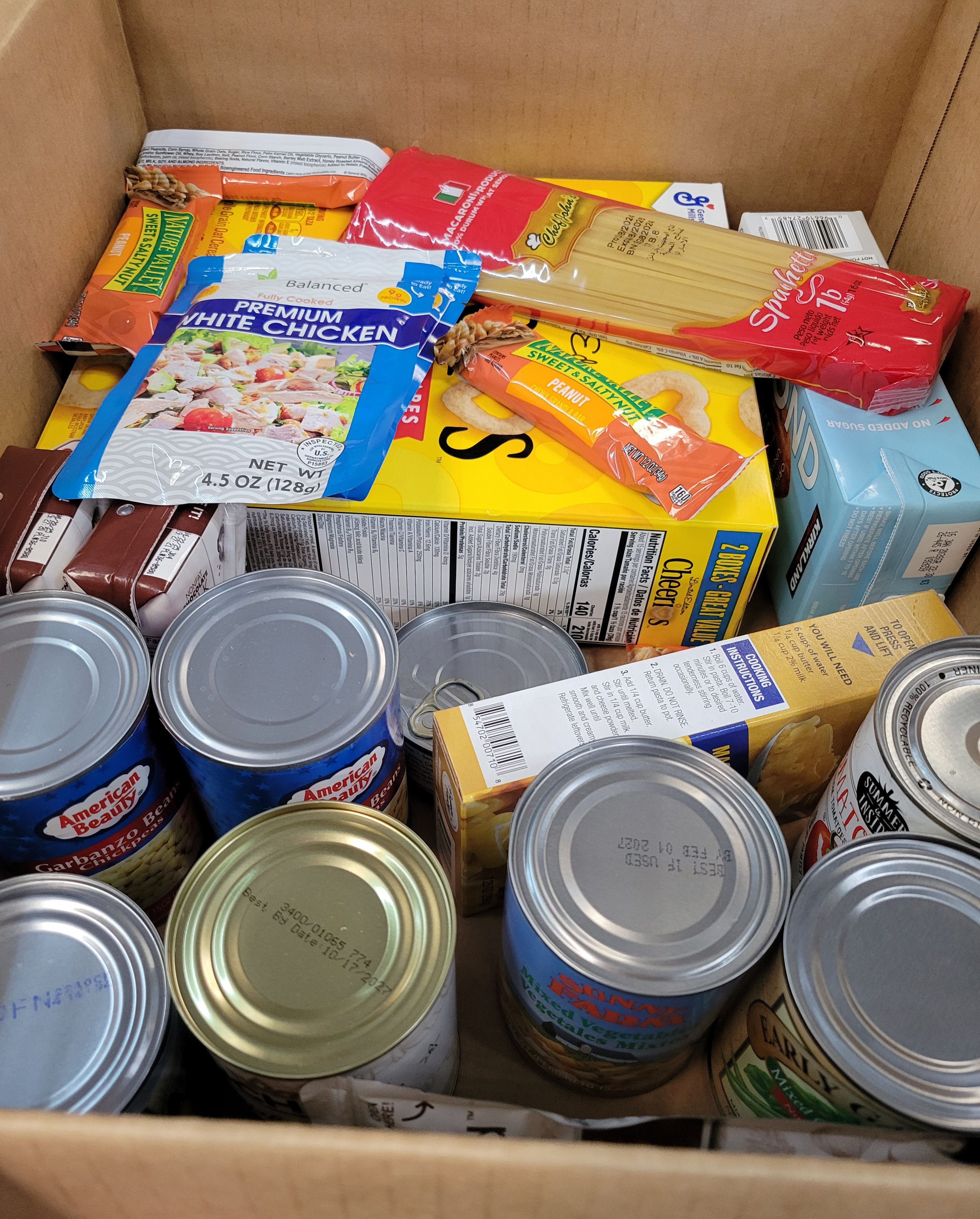 Dry goods in cardboard box.